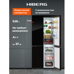 Холодильник Hiberg i-RFQ 600 GB (Side-by-side) (черное мерцающее стекло)