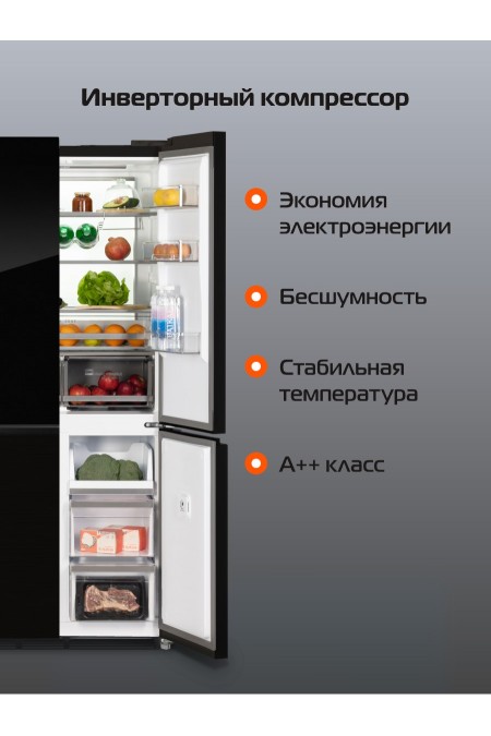 Холодильник Hiberg i-RFQ 600 GB (Side-by-side) (черное мерцающее стекло) 6
