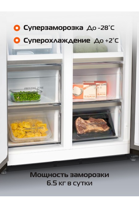 Холодильник Hiberg i-RFQ 600 GB (Side-by-side) (черное мерцающее стекло) 8