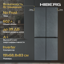 Холодильник HIBERG RFQ-610G GS inverter (Side-by-Side) (серый)