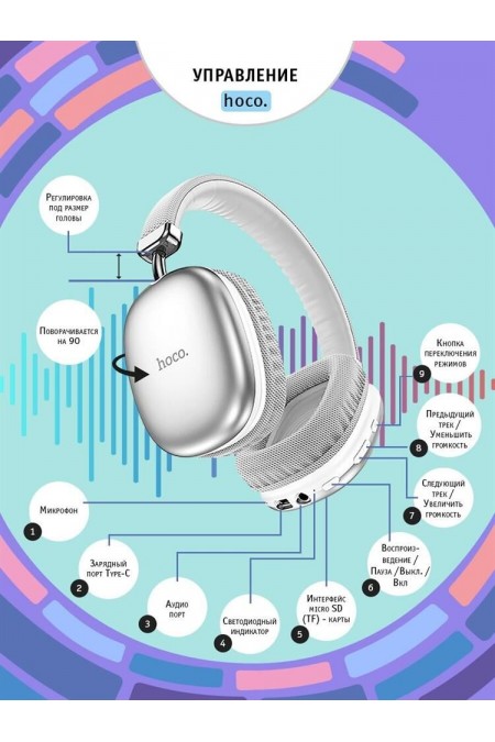 Беспроводные наушники Hoco W35 Free Music (серебристый) 16