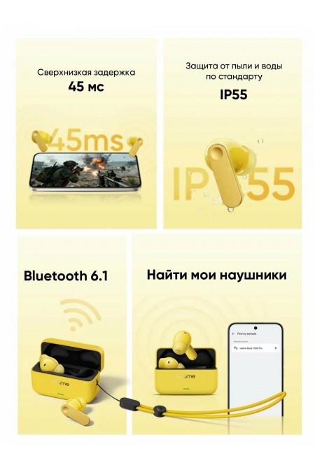 Беспроводные наушники Realme Buds T500 Pro (желтый) 3
