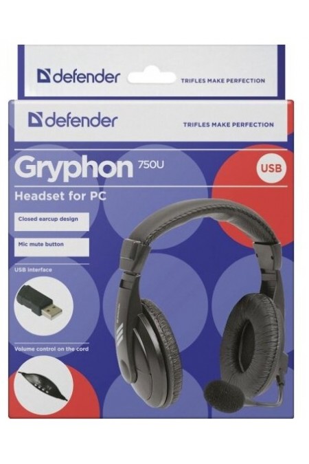 Компьютерная гарнитура Defender Gryphon 750U USB (63752) (черный) 3