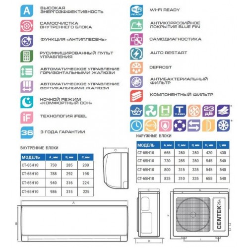 Настенная сплит-система CENTEK CT-65H18 (черный) 7