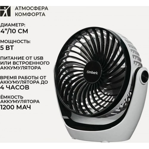 Настольный вентилятор Timberk T-DF421 (белый/черный) 2