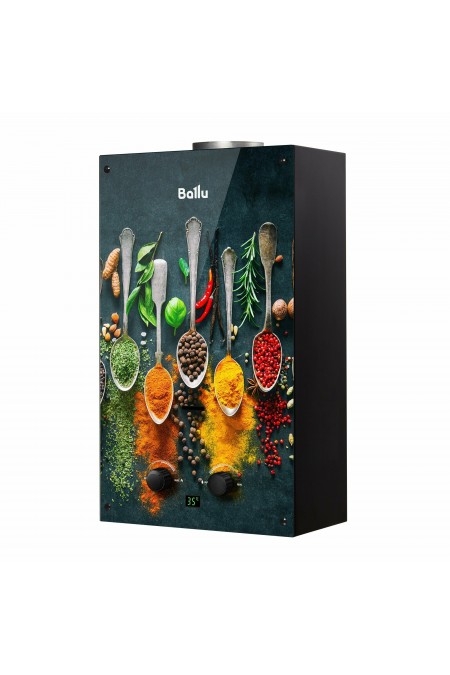 Проточный газовый водонагреватель Ballu GWH 10 Fiery Glass Curry (черный/рисунок) 