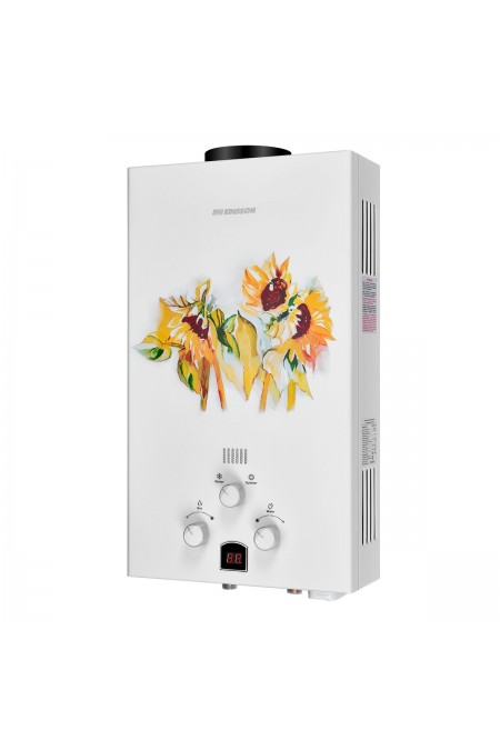 Проточный газовый водонагреватель Edisson E 20 GD (Подсолнухи) (белый/желтый) 