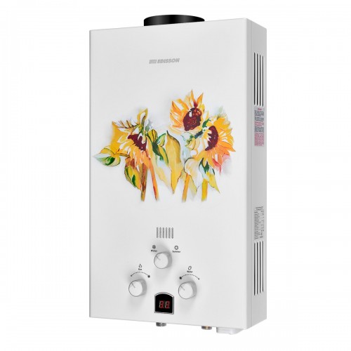 Проточный газовый водонагреватель Edisson E 20 GD (Подсолнухи) (белый/желтый) 