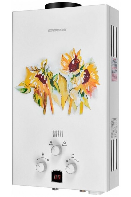 Проточный газовый водонагреватель Edisson E 20 GD (Подсолнухи) (белый/желтый) 3
