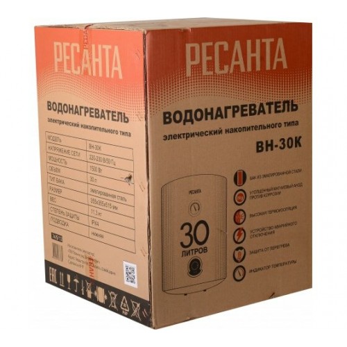 Накопительный электрический водонагреватель Ресанта ВН-30К (белый) 7