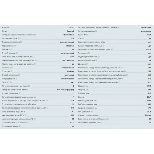 Накопительный электрический водонагреватель Thermex Ceramik 80 V (белый) 1