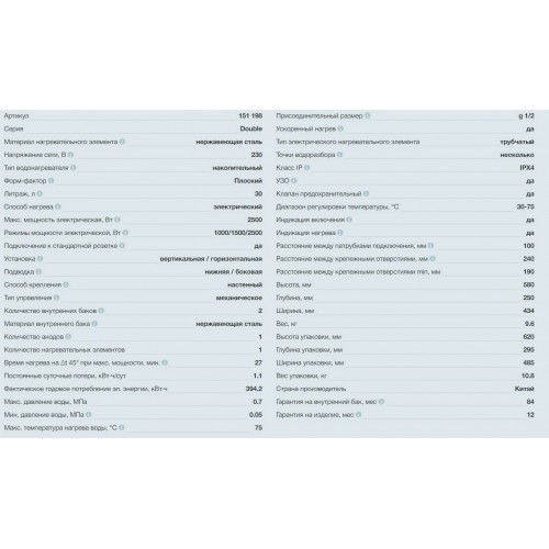 Накопительный электрический водонагреватель Thermex Double 30 (белый) 5