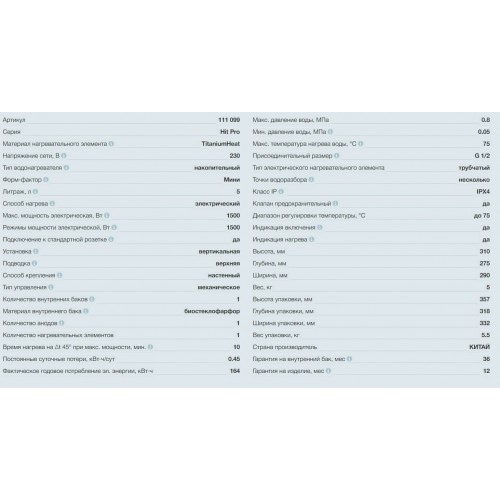 Накопительный электрический водонагреватель Thermex H 5-U (pro) (под мойкой) (белый) 2