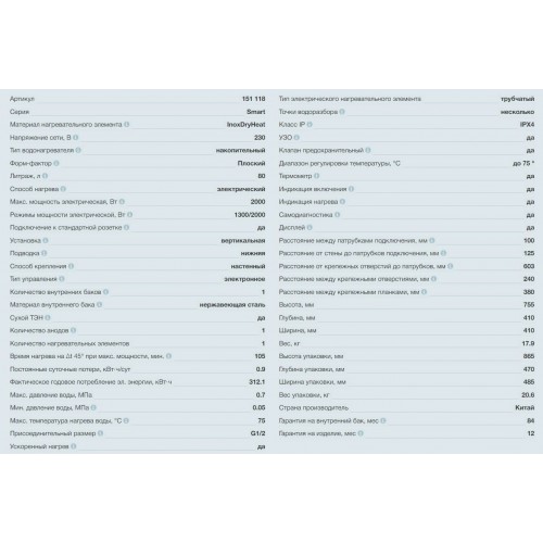 Накопительный электрический водонагреватель Thermex Smart 80 V (белый) 6