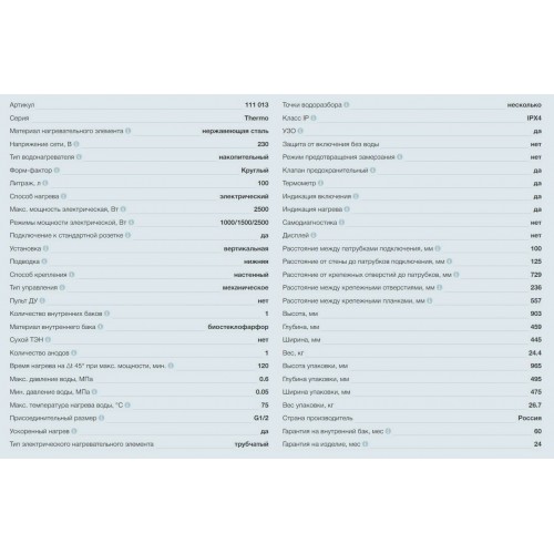 Накопительный электрический водонагреватель Thermex Thermo 100 V (белый) 1