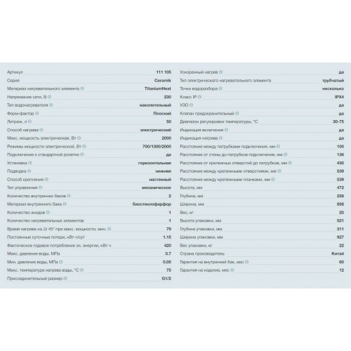 Накопительный комбинированный водонагреватель Thermex Ceramik 50 H (белый) 1