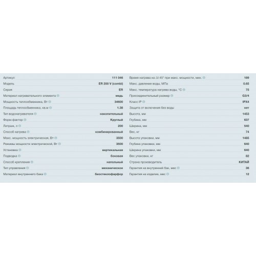 Накопительный комбинированный водонагреватель Thermex COMBI ER 200 V (белый) 7