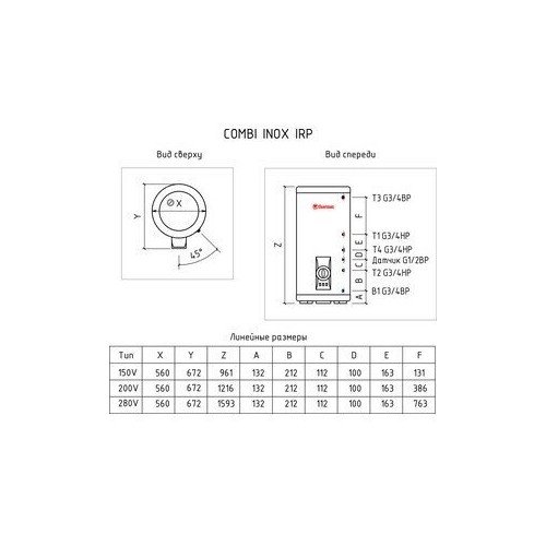 Накопительный комбинированный водонагреватель Thermex IRP 200 V (combi) (белый) 8