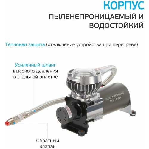 Автомобильный компрессор Berkut PRO-17 36л/мин шланг 0.5м (серый) 5