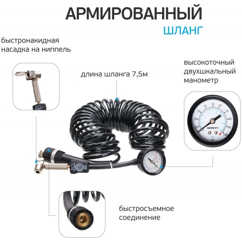 Автомобильный компрессор Berkut R20 72л/мин шланг 7.5м (серый) 2