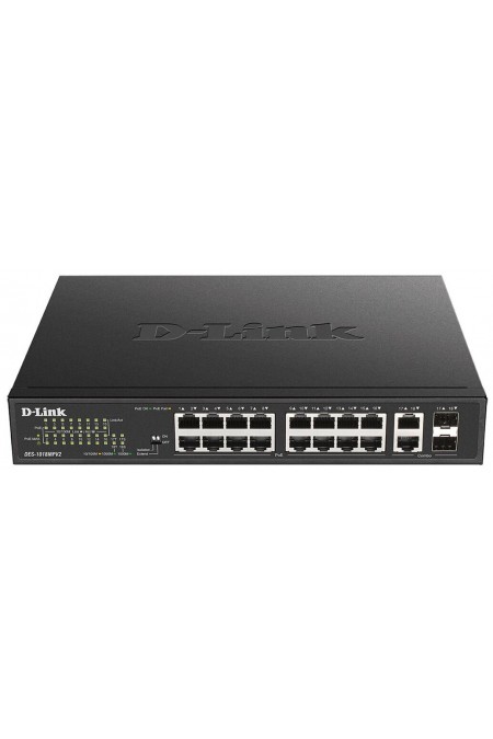 Коммутатор D-Link DES-1018MPV2 16x100Mb 2G 16PoE+ 247W (черный) 