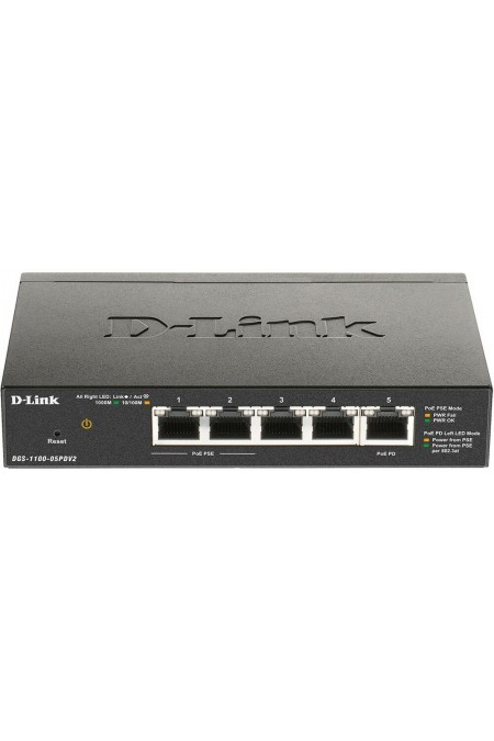 Коммутатор D-Link DGS-1100-05PDV2 5G 2PoE 18W (черный) 