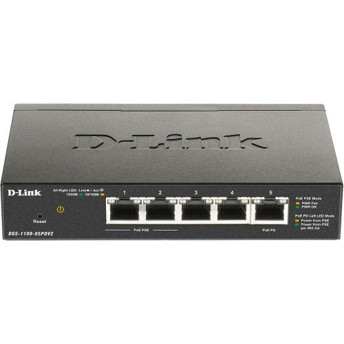 Коммутатор D-Link DGS-1100-05PDV2 5G 2PoE 18W (черный) 