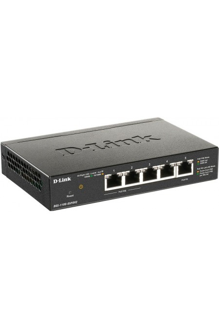 Коммутатор D-Link DGS-1100-05PDV2 5G 2PoE 18W (черный) 2
