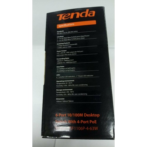 Коммутатор Tenda TEF1106P-4-63W (черный) 2