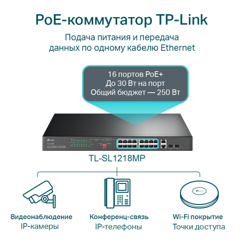 Коммутатор TP-LINK TL-SL1218MP (черный) 5