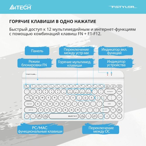 Клавиатура A4Tech Fstyler FBK30 (белый) 5