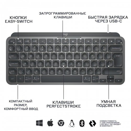 Клавиатура Logitech MX Keys Mini (графитовый) 3