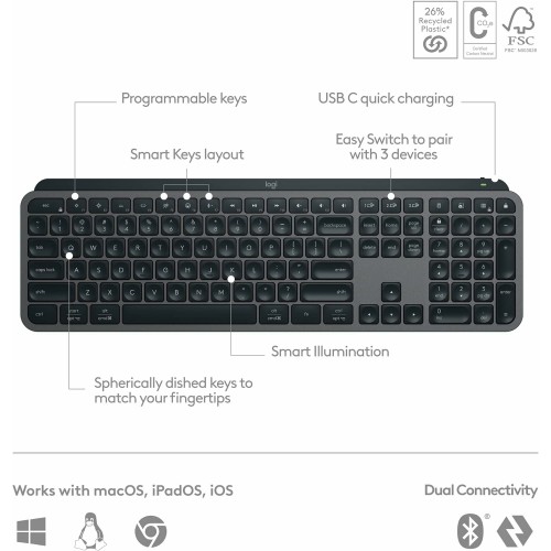 Клавиатура Logitech MX Keys S Wireless Keyboard 920-011600 (черный) 8