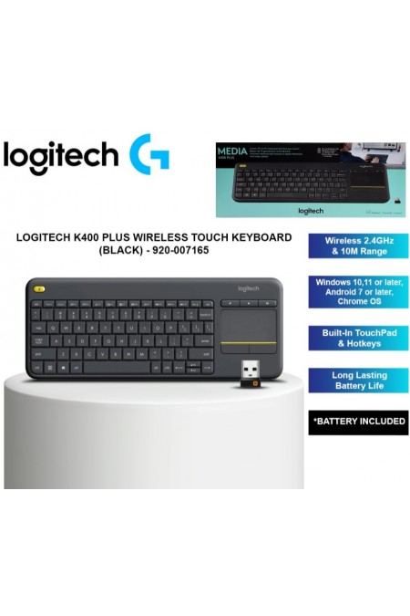 Клавиатура Logitech Wireless Touch Keyboard K400 Plus USB (черный) 