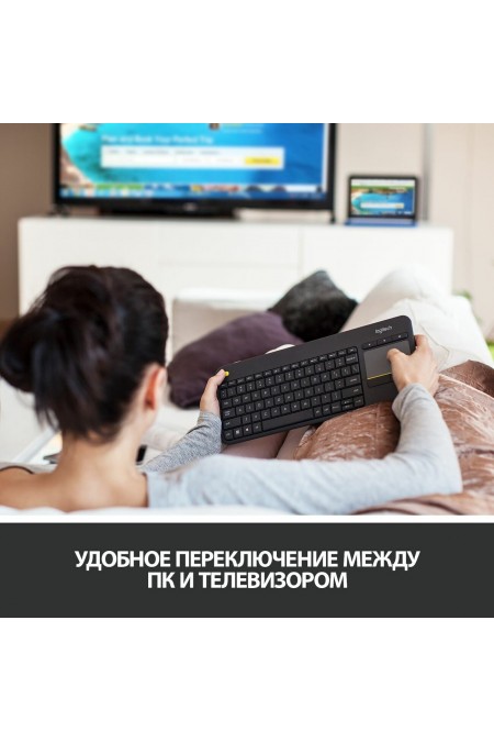 Клавиатура Logitech Wireless Touch Keyboard K400 Plus USB (черный) 1