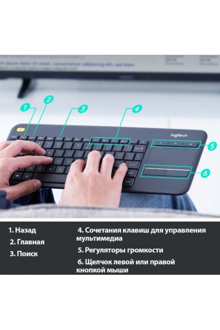 Клавиатура Logitech Wireless Touch Keyboard K400 Plus USB (черный) 3