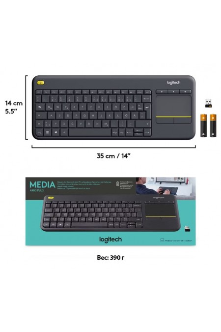 Клавиатура Logitech Wireless Touch Keyboard K400 Plus USB (черный) 7