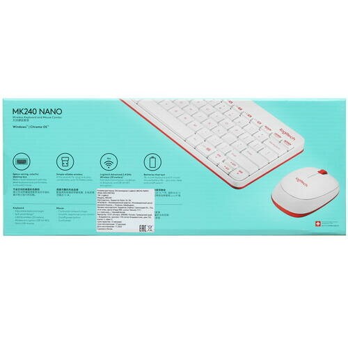 Комплект Logitech MK240 Nano (белый/красный) 9