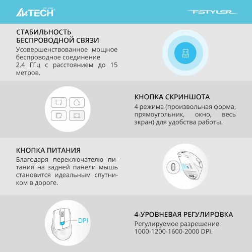 Беспроводная мышь A4Tech Fstyler FG45CS Air (голубой/белый) 7