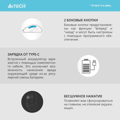 Беспроводная мышь A4Tech Fstyler FG45CS Air (голубой/белый) 8