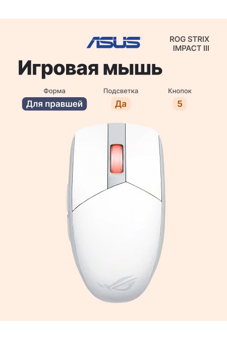 Беспроводная мышь ASUS P520 ROG STRIX IMPACT III (90MP03D0-BMUA10) (белый) 