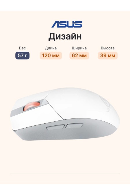 Беспроводная мышь ASUS P520 ROG STRIX IMPACT III (90MP03D0-BMUA10) (белый) 4