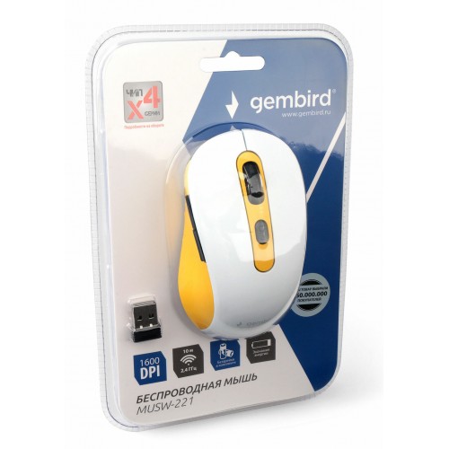 Беспроводная мышь Gembird MUSW-221 (белый/желтый) 2