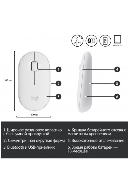Беспроводная мышь Logitech Pebble M350 (910-005716) (белый) 7