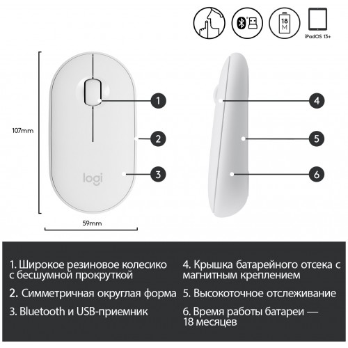 Беспроводная мышь Logitech M350 (910-007013) (белый) 3