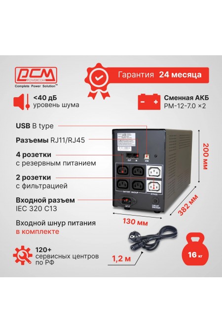 Интерактивный ИБП Powercom IMD-1500AP (черный) 12