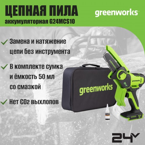 Пила цепная аккумуляторная Greenworks G24MCS10 (2008207UA) 3