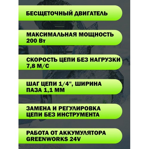 Пила цепная аккумуляторня GreenWorks G24MCS10 (2008207) без АКБ и ЗУ 2