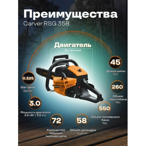 Пила цепная бензиновая Carver RSG 358 (01.004.00046) 4