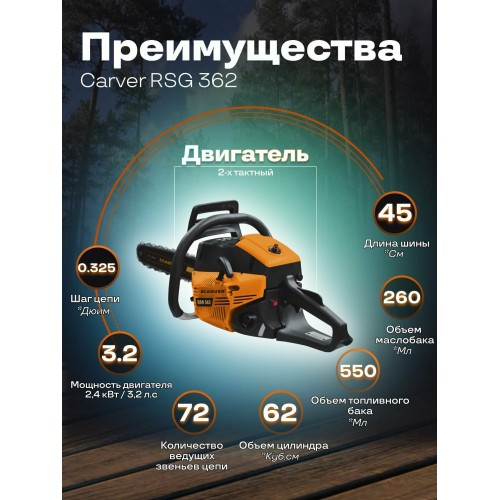Пила цепная бензиновая Carver RSG 362 (01.004.00049) 6